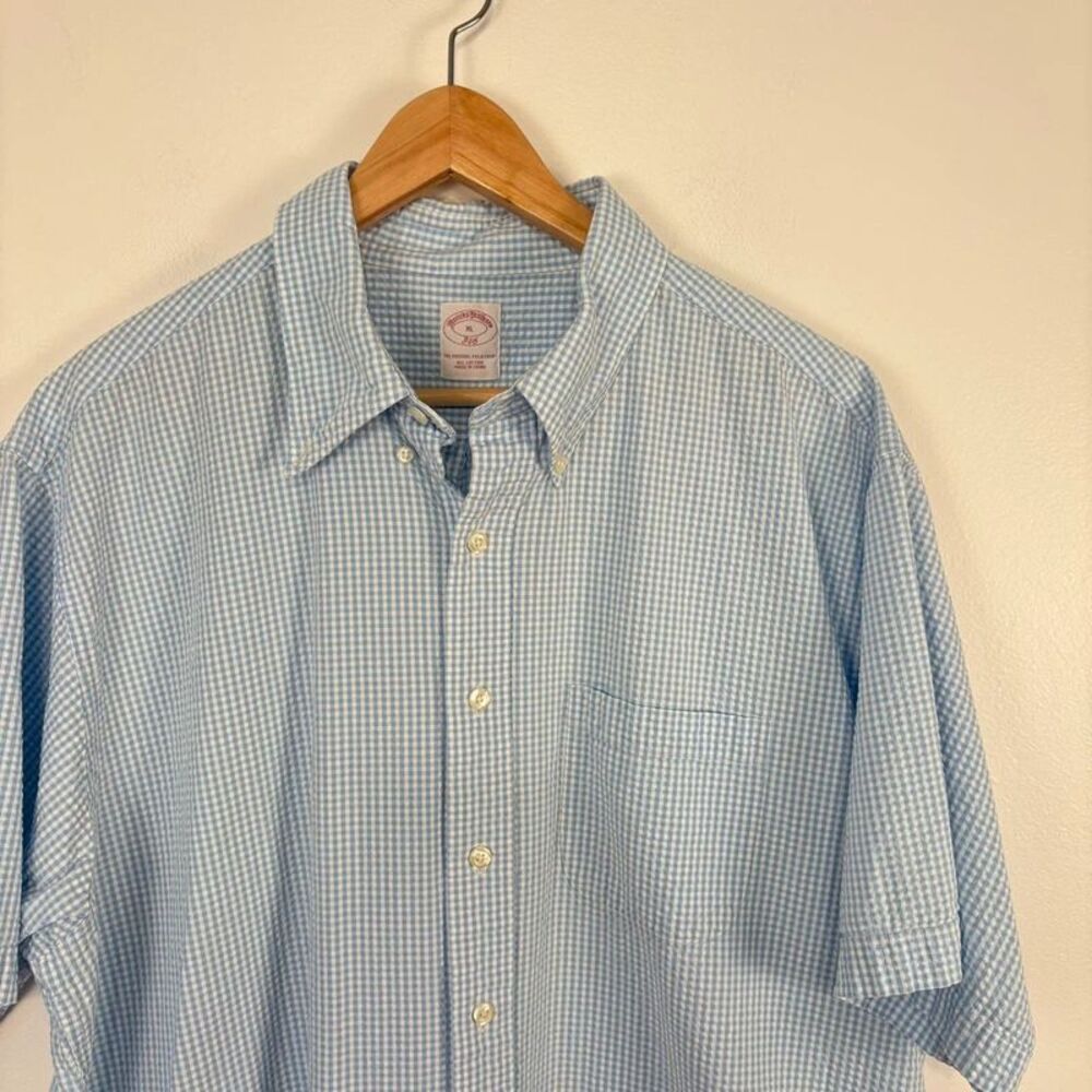 Brooks Brothers 346 Mens XL Blue Gingham Check Short Sleeve Button Down Shirt